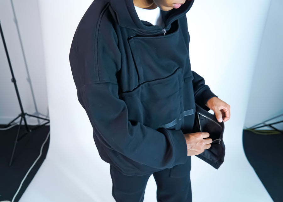 MONISM COLLECTION HOODIE ZIPPED UTILITY BLACK 2