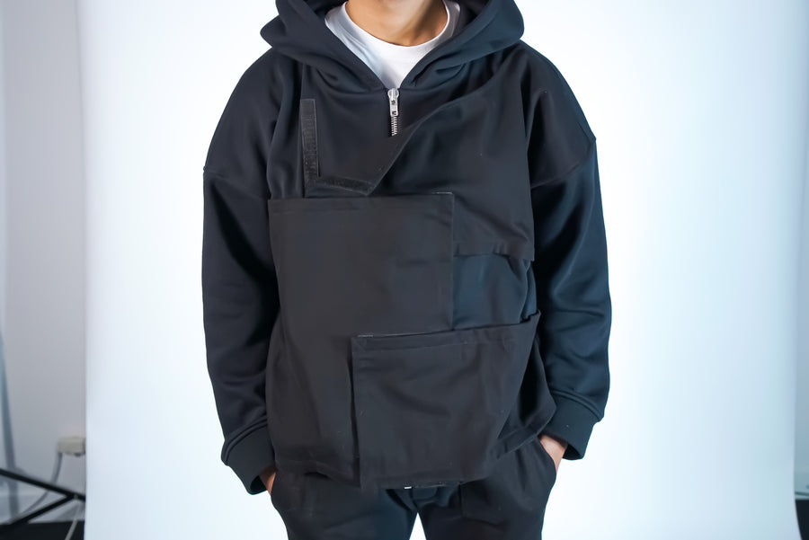 MONISM COLLECTION HOODIE ZIPPED UTILITY BLACK DENIM 2